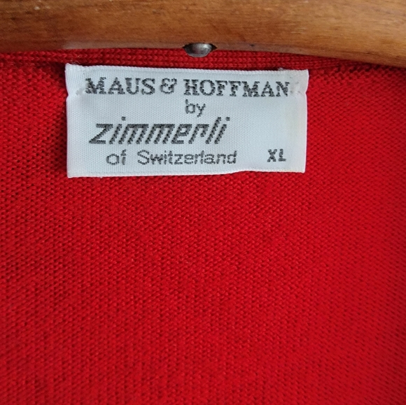 Maus and Hoffman Red V-Neck Cardigan Lemmermayer 100% Alpaca Wool - Picture 2 of 6